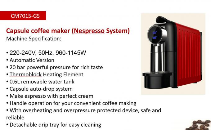 20棒Nespressoのカプセル機械0.6L取り外し可能な水漕 1